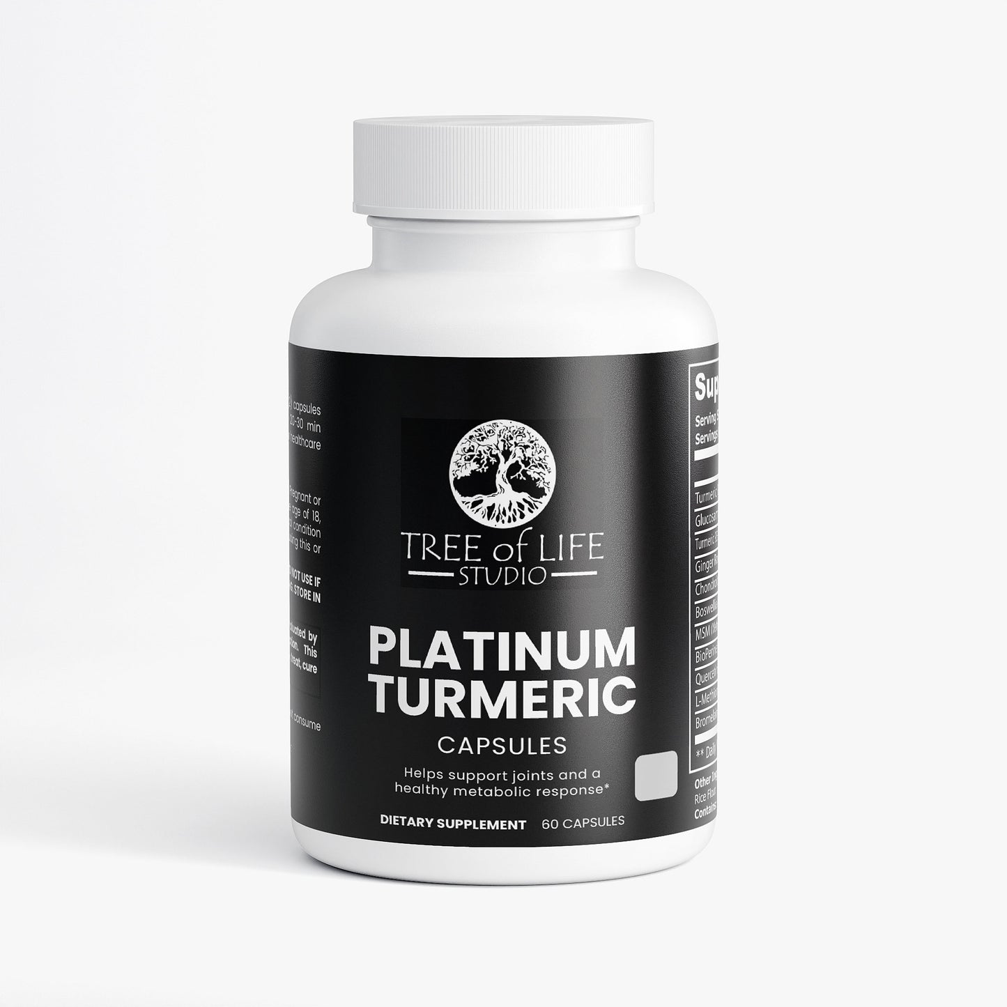 Tree of Life Studio Platinum turmeric capsules for inflammation relief dietary supplement bottle