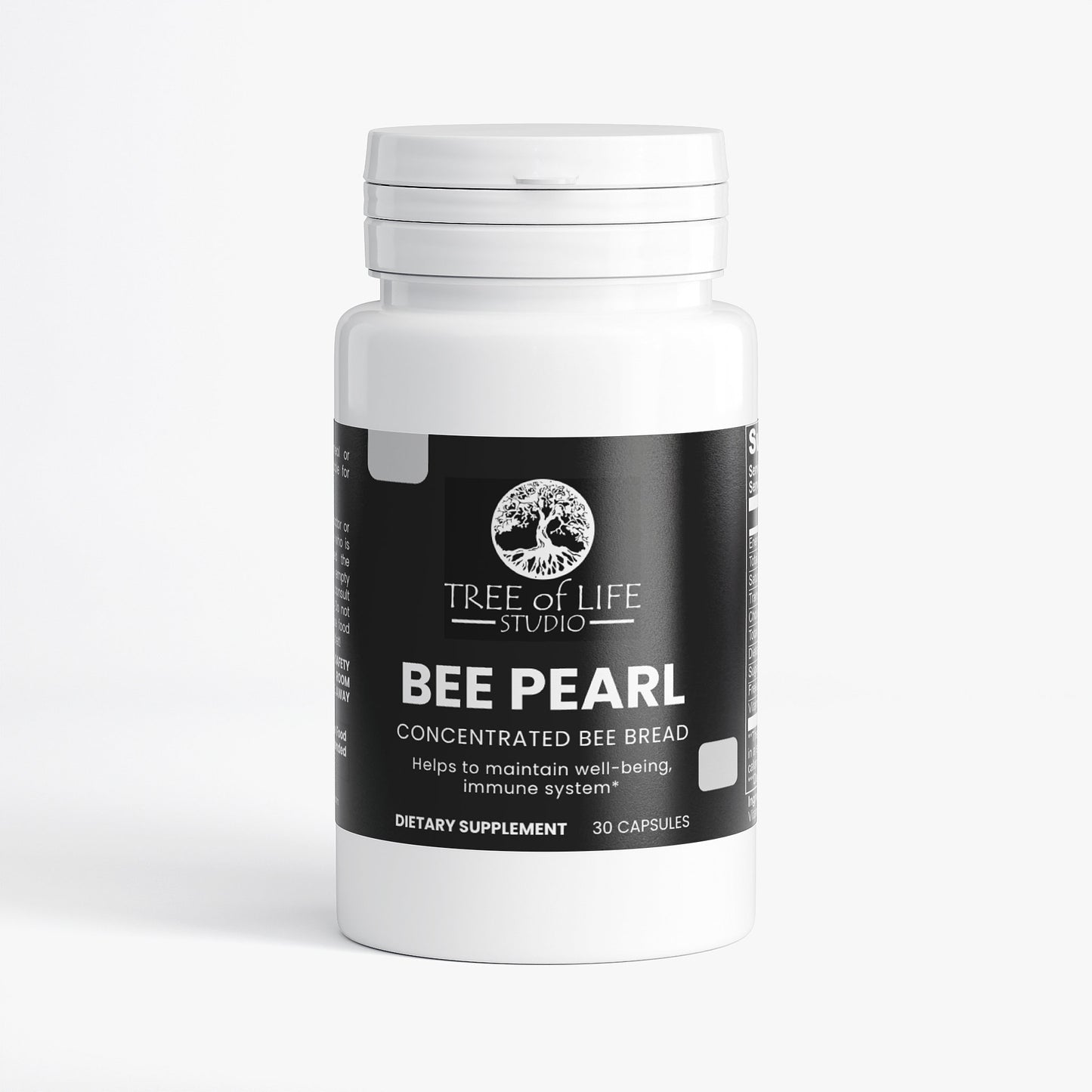 Tree of Life Studio premium bee pearl dietary supplement bottle with 30 capsules for immune support