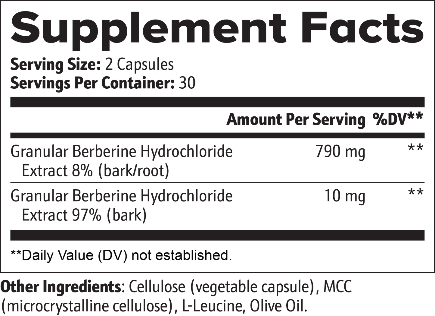 Supplement facts label of premium berberine capsules by Tree of Life Studio showing dosage and ingredients