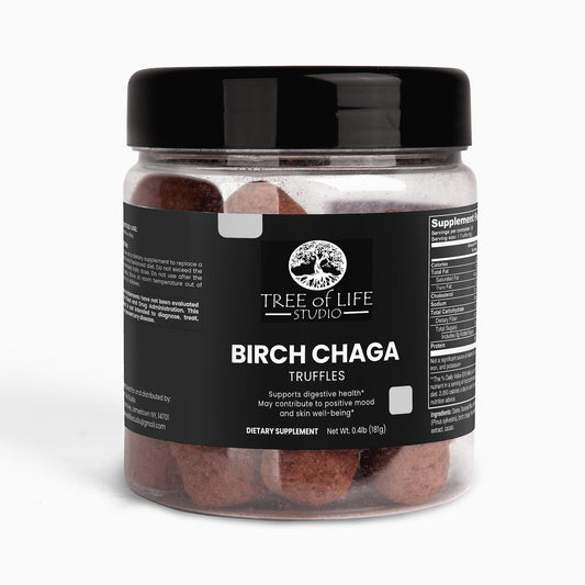 Tree of Life Studio Birch Chaga Truffles jar with premium chaga mushroom truffles inside