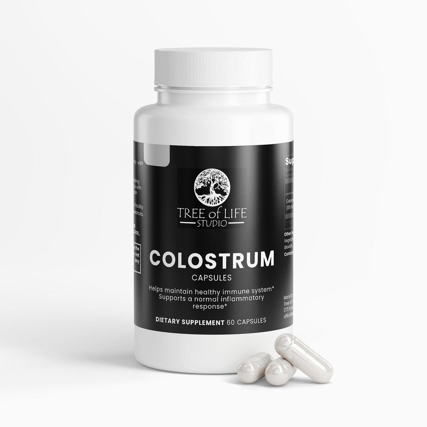 Tree of Life Studio premium colostrum supplement bottle with 60 capsules for immune support