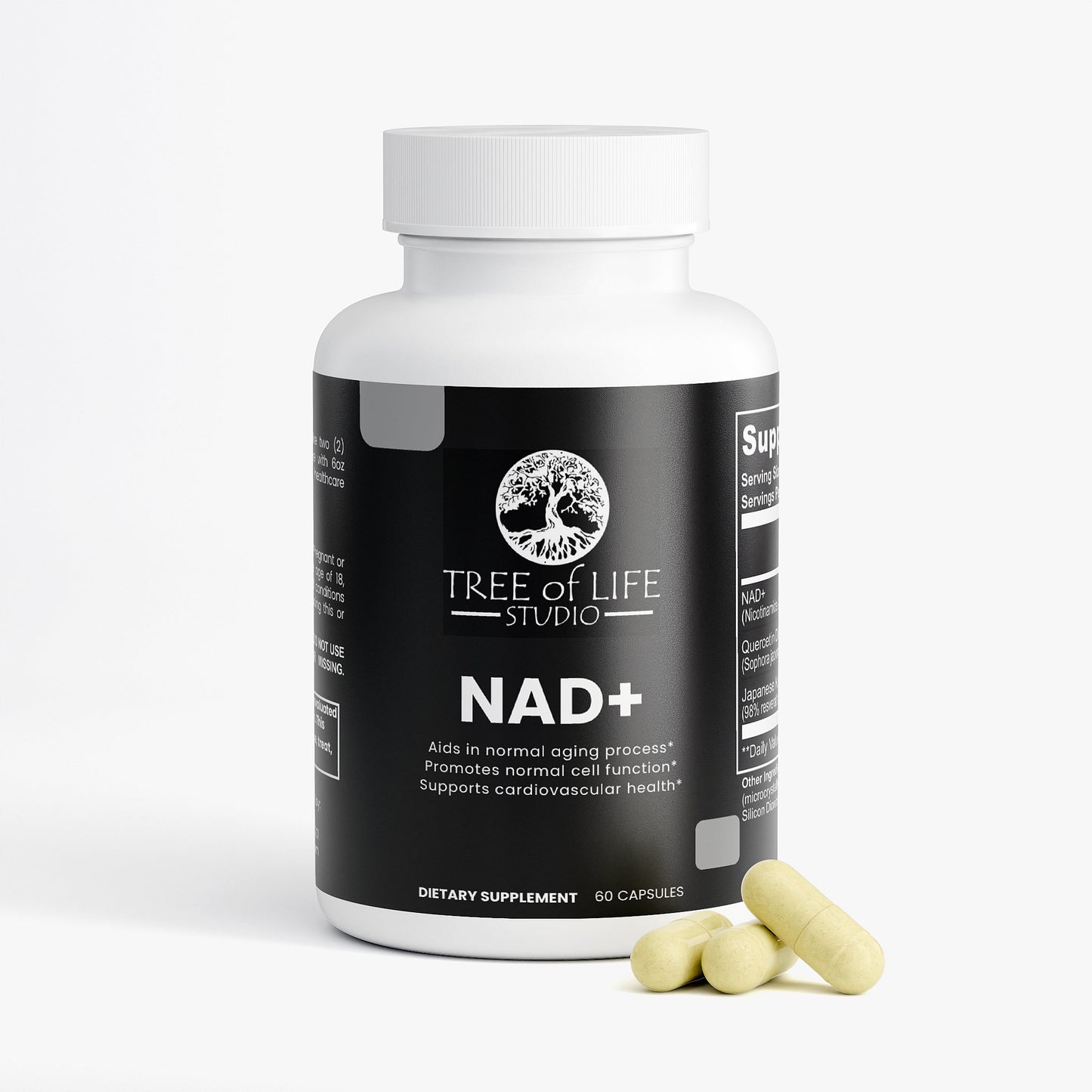 Tree of Life Studio premium NAD+ energy boosters dietary supplement bottle with capsules