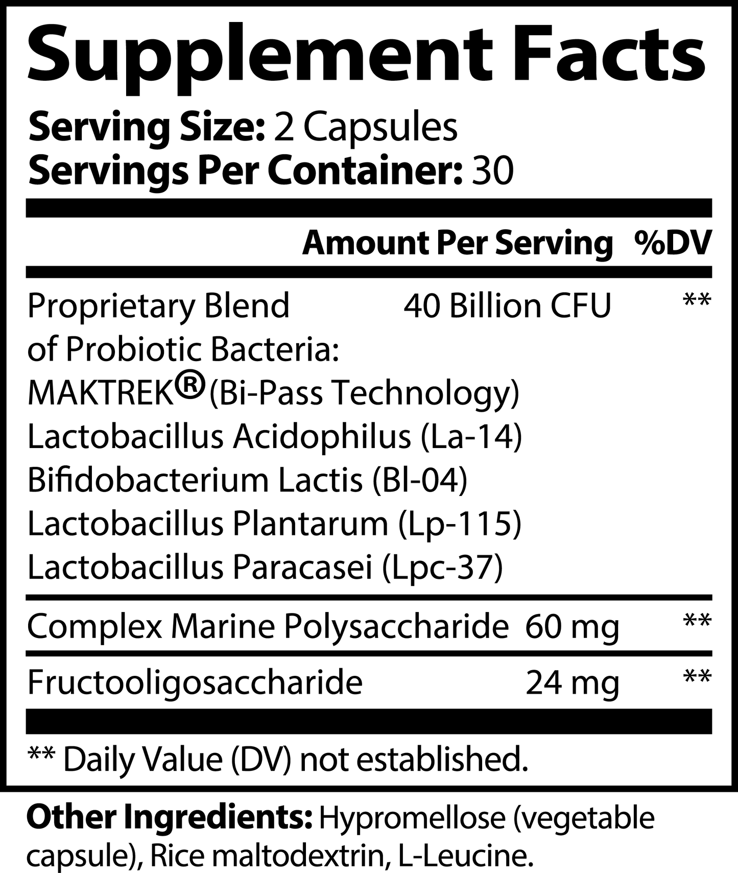 Supplement facts label for Tree of Life Studio probiotic and prebiotic 40 billion capsules with serving size and ingredients