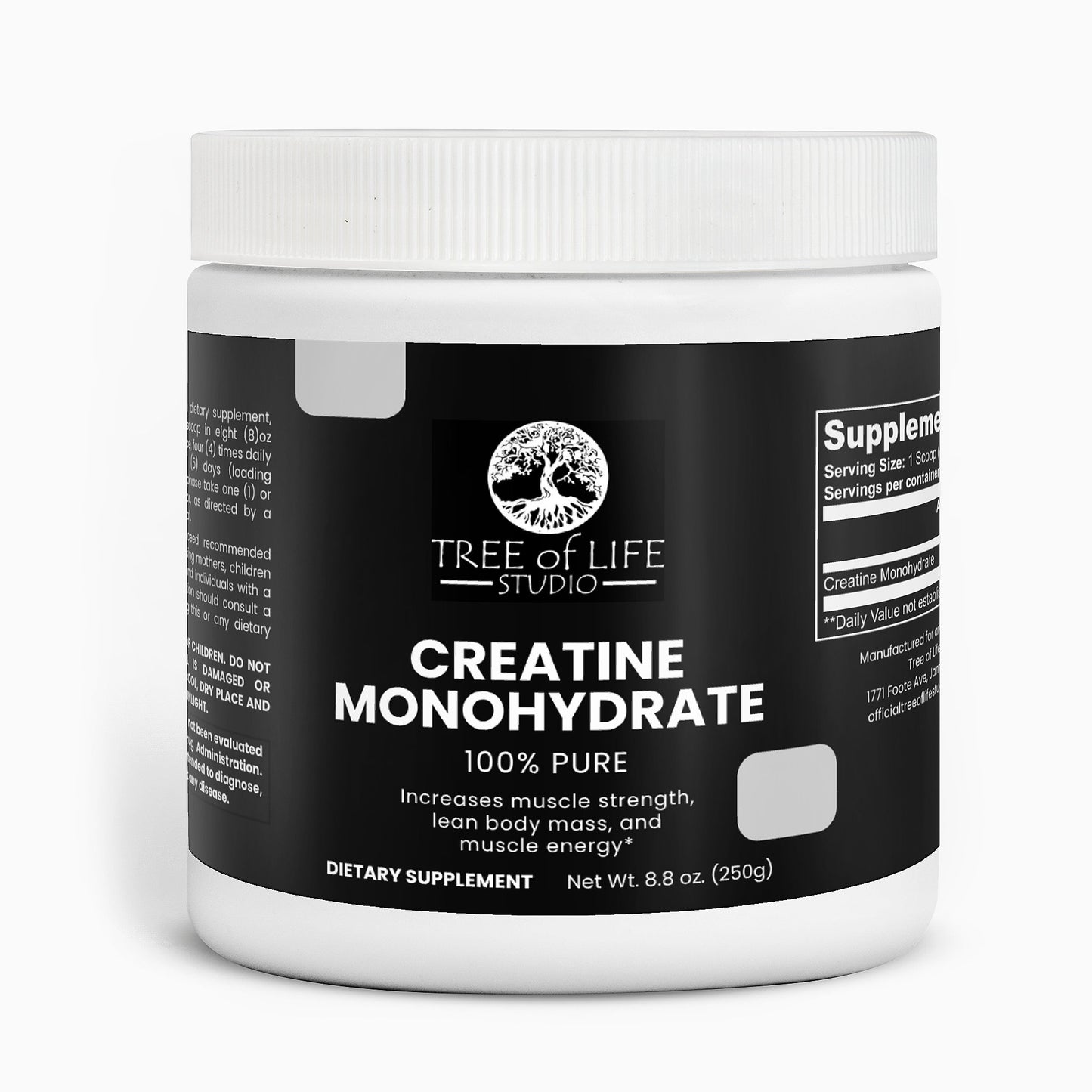 Tree of Life Studio pure creatine monohydrate powder dietary supplement container 250g