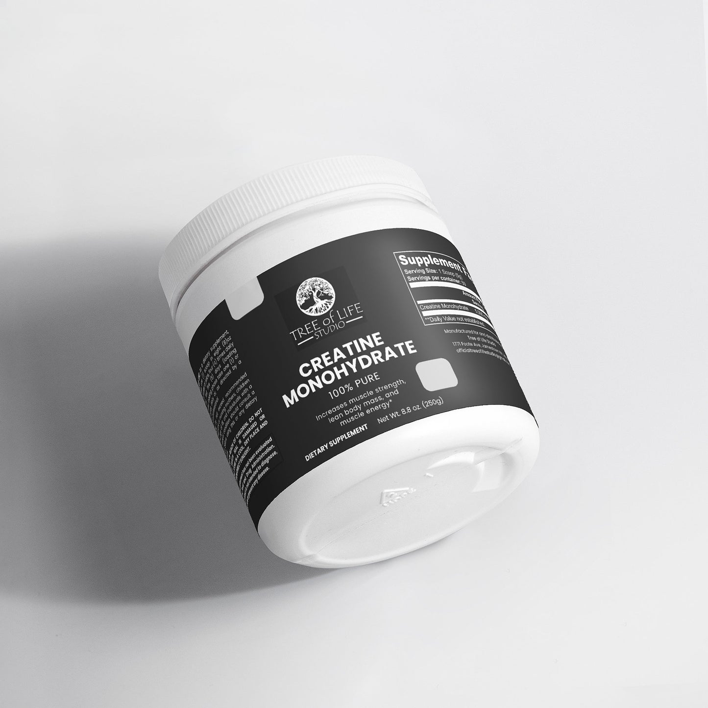 Tree of Life Studio creatine monohydrate white container with black label pure creatine monohydrate powder