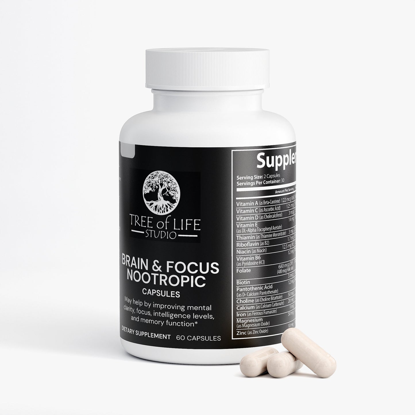 Tree of Life Studio brain and focus nootropic specialty supplements to improve memory and focus with 60 capsules