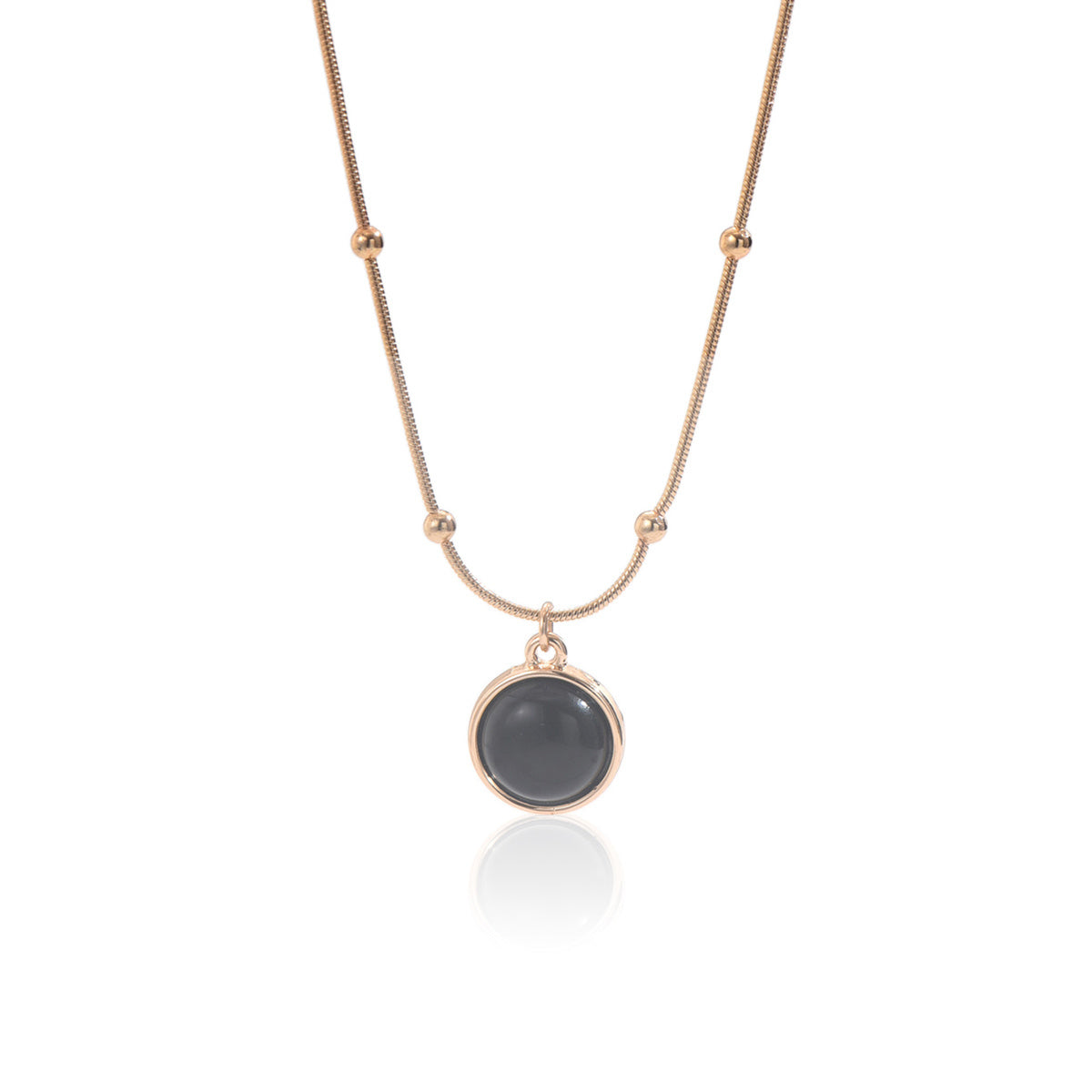 Tree of Life Studio 18k gold plated mood necklace with round black pendant and gold chain
