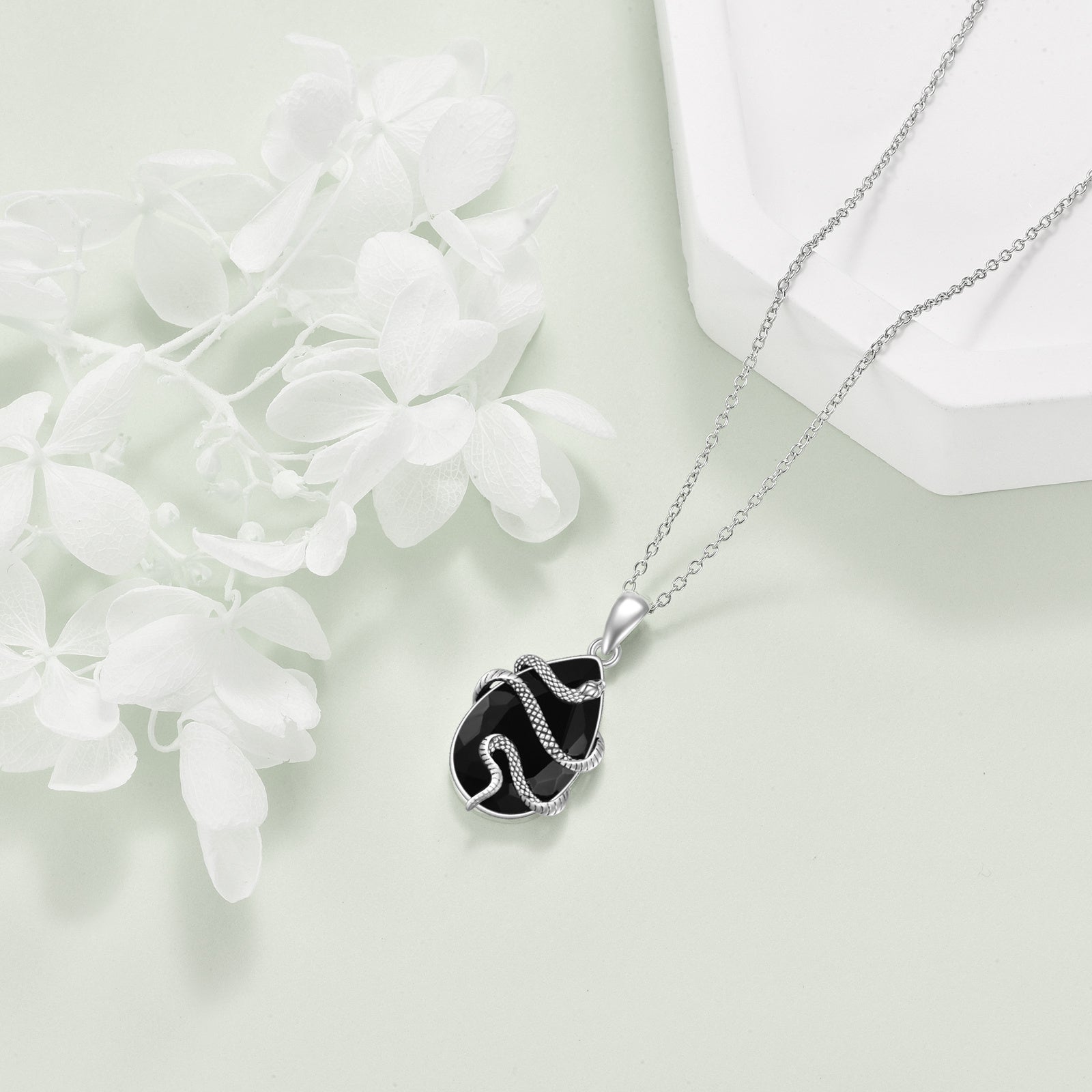 Tree of Life Studio black obsidian snake necklace with silver chain and snake design pendant