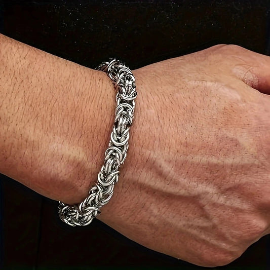Braided stainless steel link bracelet by Tree of Life Studio worn on wrist