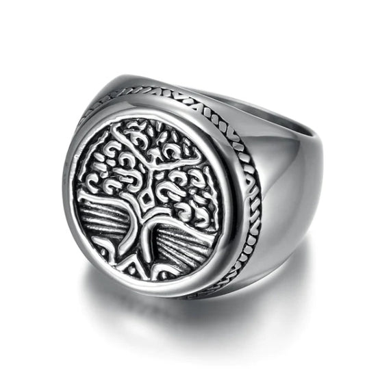 Silver ring featuring an engraved tree design by Tree of Life Studio Celtic tree of life jewelry