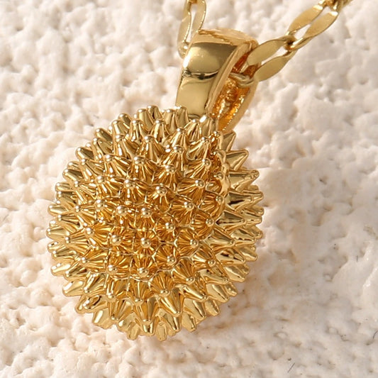 Gold durian pendant necklace for women with detailed textured design from Tree of Life Studio