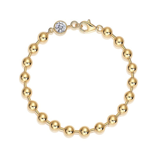 Tree of Life Studio gold plated moissanite jewelry for women with round bead bracelet and single moissanite stone