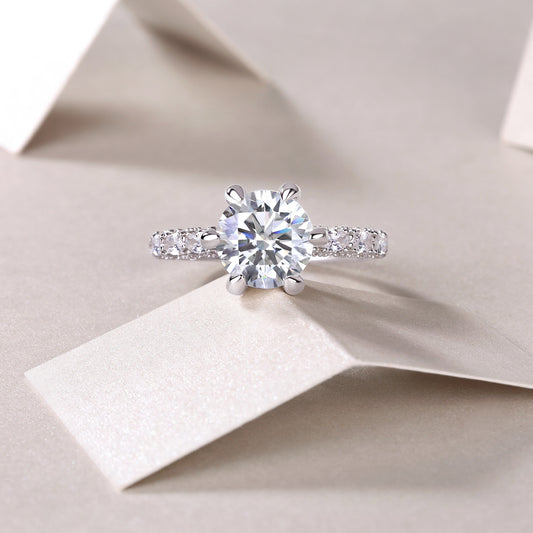 Tree of Life Studio high quality moissanite silver ring with round center stone and pavé band