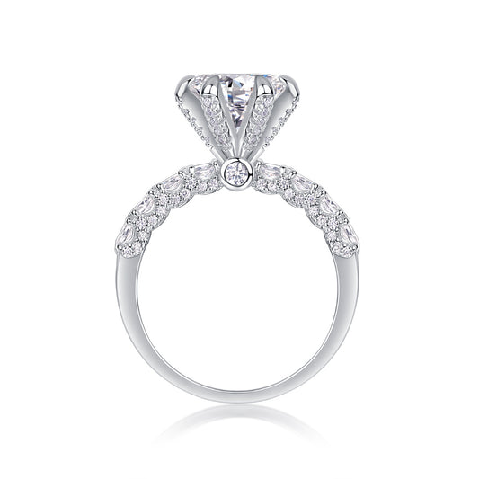 High quality moissanite silver ring from Tree of Life Studio with detailed craftsmanship and sparkling stones