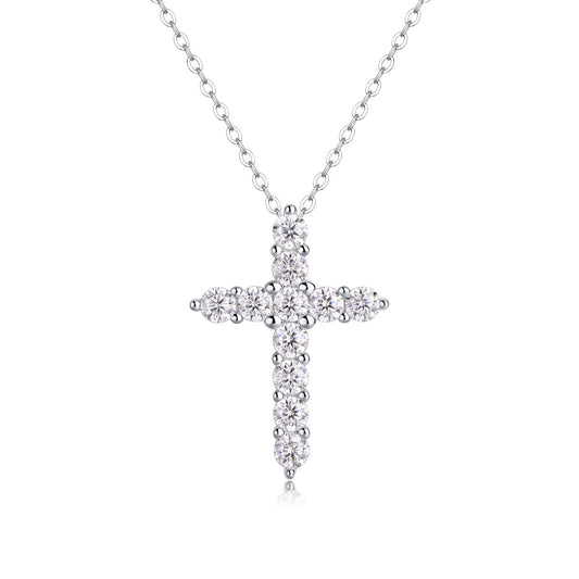 Tree of Life Studio moissanite cross pendant necklace with sparkling round stones on silver chain