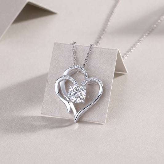 heart shaped moissanite pendant gift necklace with silver chain