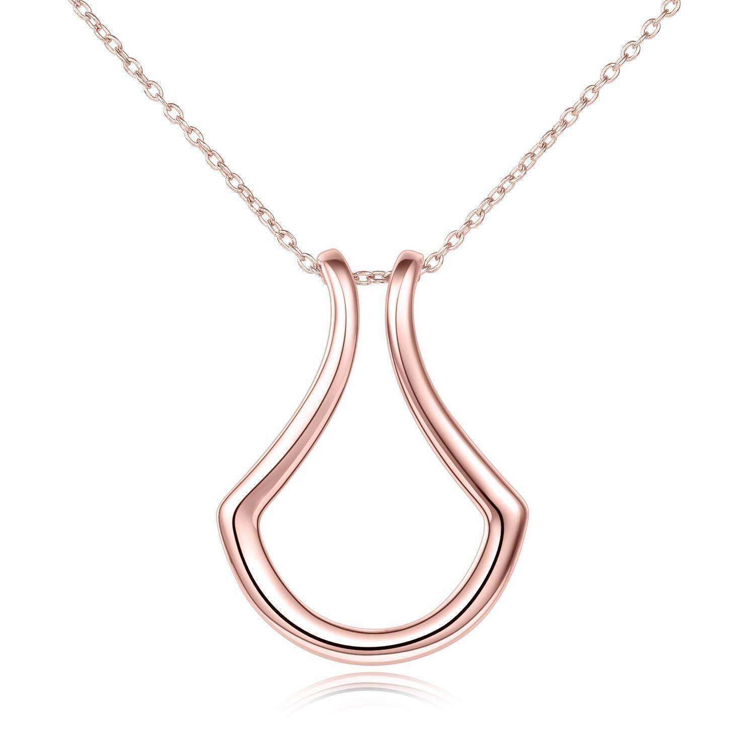 Rose gold pendant necklace for holding rings with sleek curved design by Tree of Life Studio