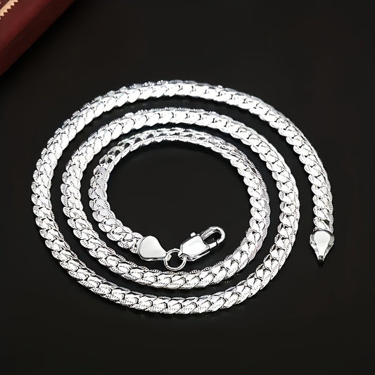 Plated silver men's flat chain necklace Tree of Life Studio with intricate link design and secure clasp