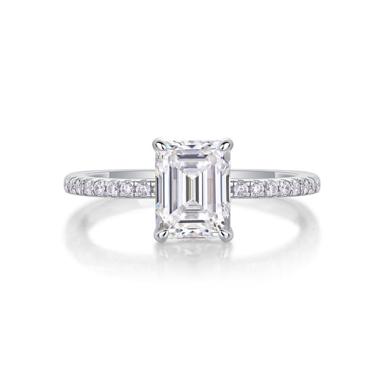 Tree of Life Studio princess cut moissanite diamond ring with pavé band in white gold