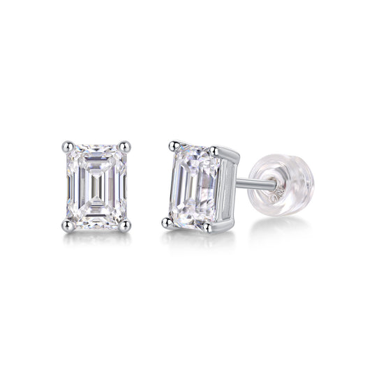 Tree of Life Studio princess cut moissanite studs in silver setting with clear gemstones