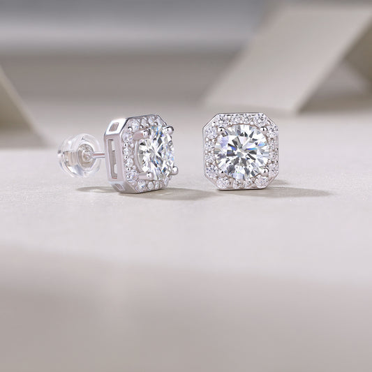 Tree of Life Studio moissanite diamond earrings for women with sparkling round center stones and halo setting