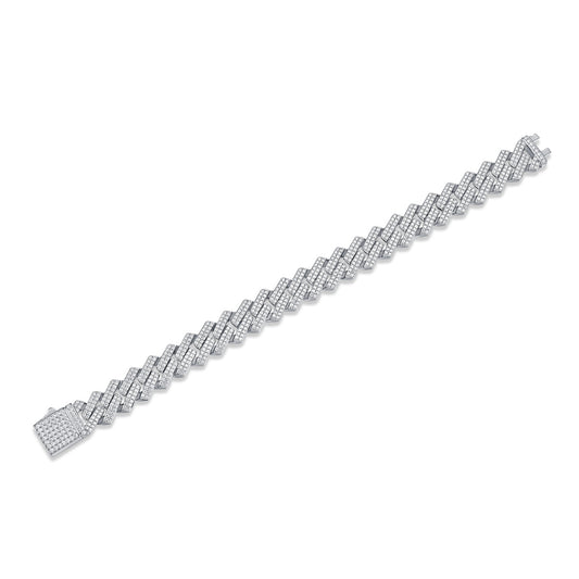 The Keel moissanite diamond silver bracelet with intricate linked design and sparkling stones