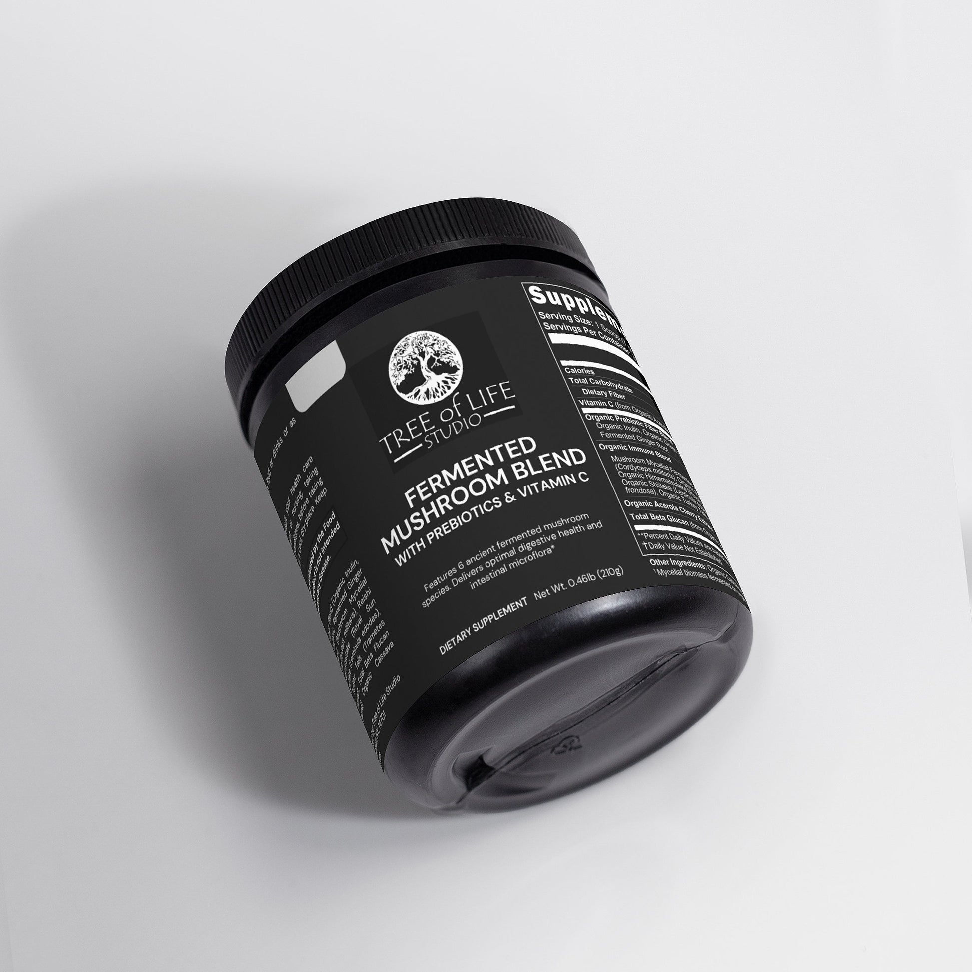 Tree of Life Studio best fermented mushroom blend powder dietary supplement container with prebiotics and vitamin C
