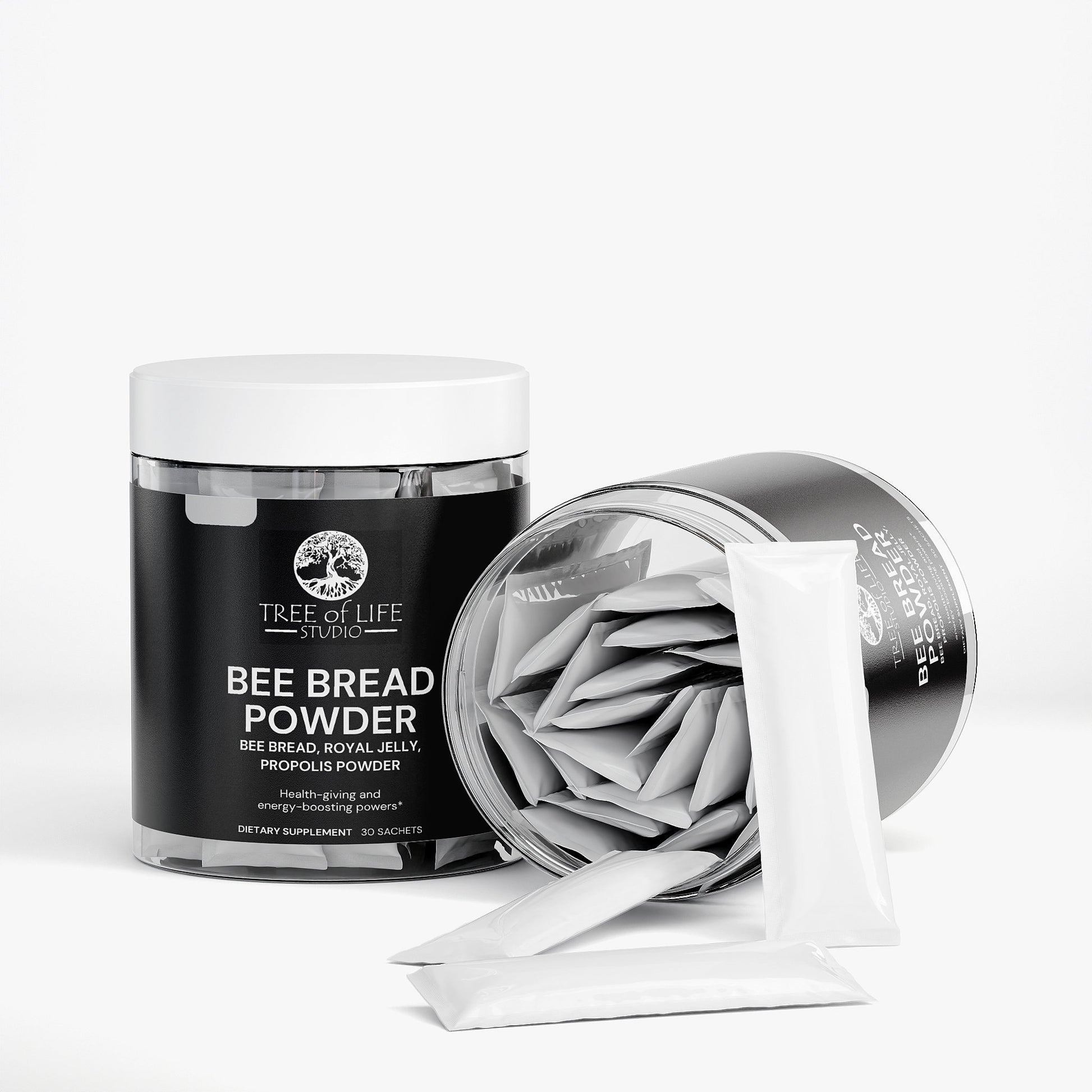 Tree of Life Studio Bee Bread Powder container with sachets to buy bee bread online natural extract supplement