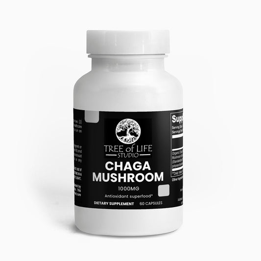 Tree of Life Studio Chaga Mushroom capsules 1000mg antioxidant superfood dietary supplement bottle