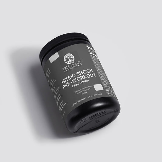 Tree of Life Studio Nitric Shock Pre-Workout Powder fruit punch flavor container for enhanced energy