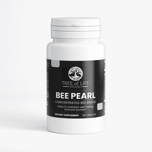 Tree of Life Studio premium bee pearl dietary supplement bottle with 30 capsules for immune support