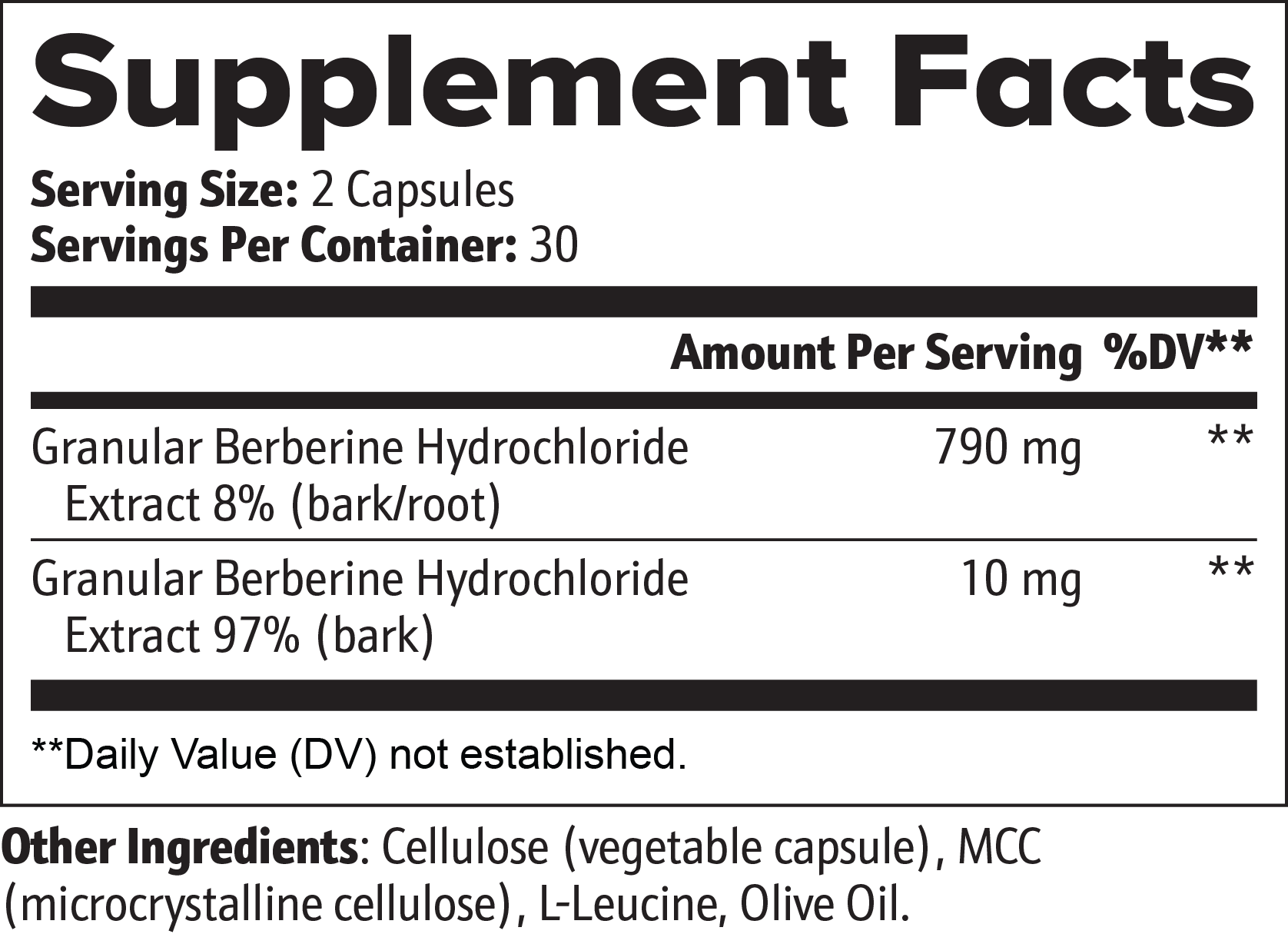 Supplement facts label of premium berberine capsules by Tree of Life Studio showing dosage and ingredients