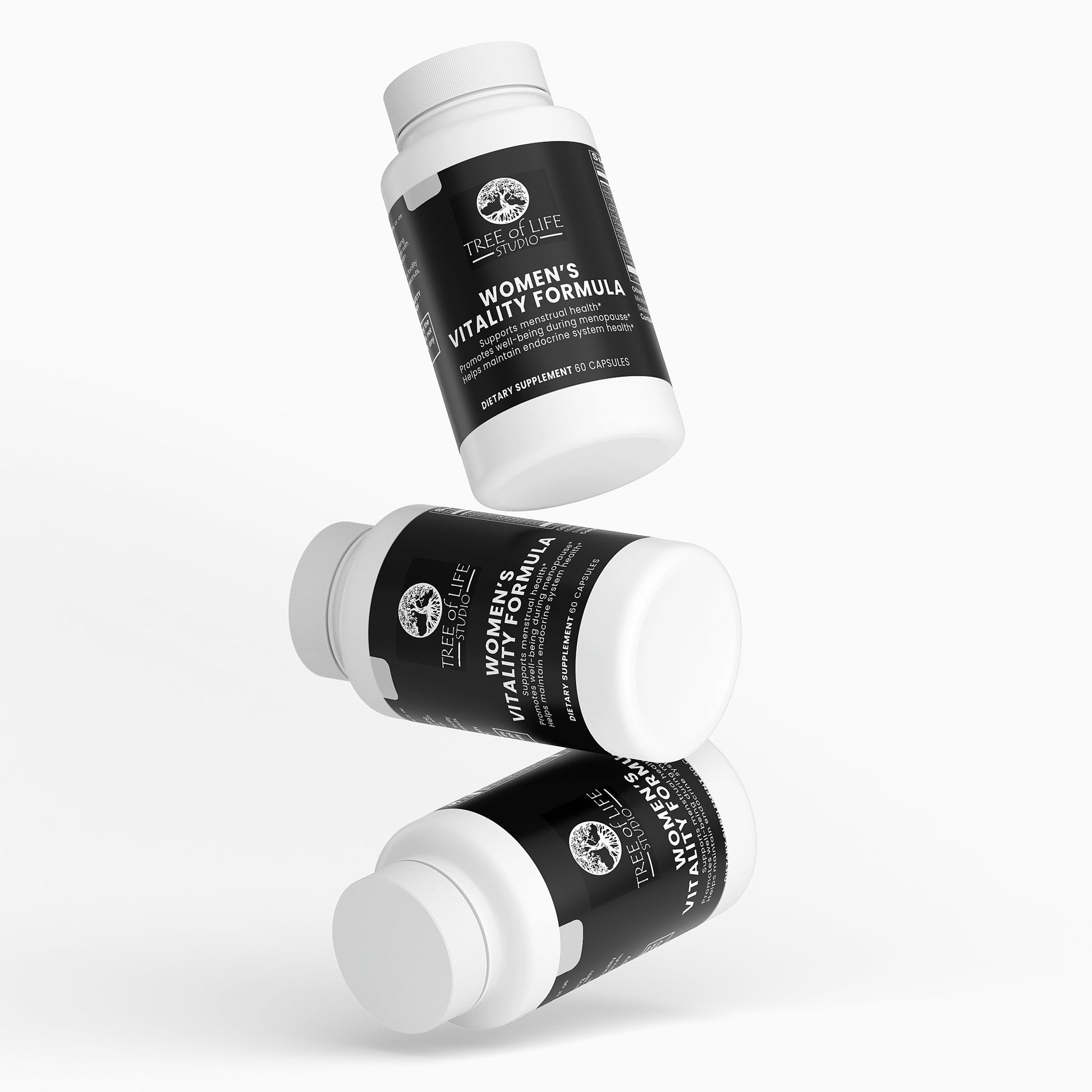 Tree of Life Studio Women’s Vitality Formula specialty supplements with natural formula for menopause support in white bottles